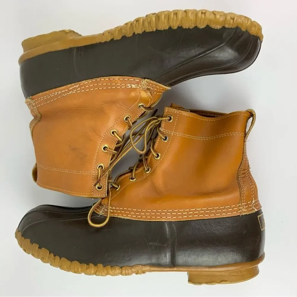 L.L. Bean Brown Leather Duck Bean Boots Unlined Lace Up Tall 11 GW W11/M9
